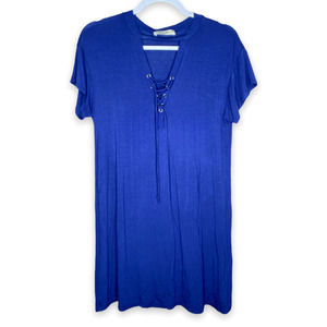 Mikey & Joey V-Neck Blue T Shirt Sheath Dress Medium